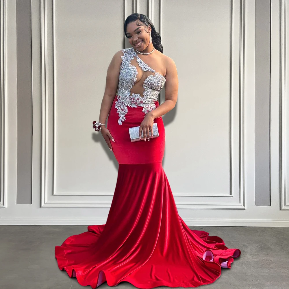 Silver Beaded Appliques Long Red Prom Dresses 2025 Elegant One-Shoulder Velvet Mermaid Black Girls Prom Gala Dresses Customized
Silver Beaded Appliques Long Red Prom Dresses 2025 Elegant One-Shoulder Velvet Mermaid Black Girls Prom Gala Dresses Customized