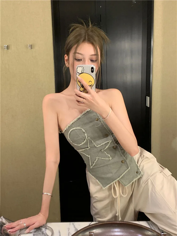 Summer Women' Clothing Denim Wrap Chest Sexy Spicy Girl Furry Vest Design Versatile Slim Fitting Sky Blue Design Top
Summer Women' Clothing Denim Wrap Chest Sexy Spicy Girl Furry Vest Design Versatile Slim Fitting Sky Blue Design Top