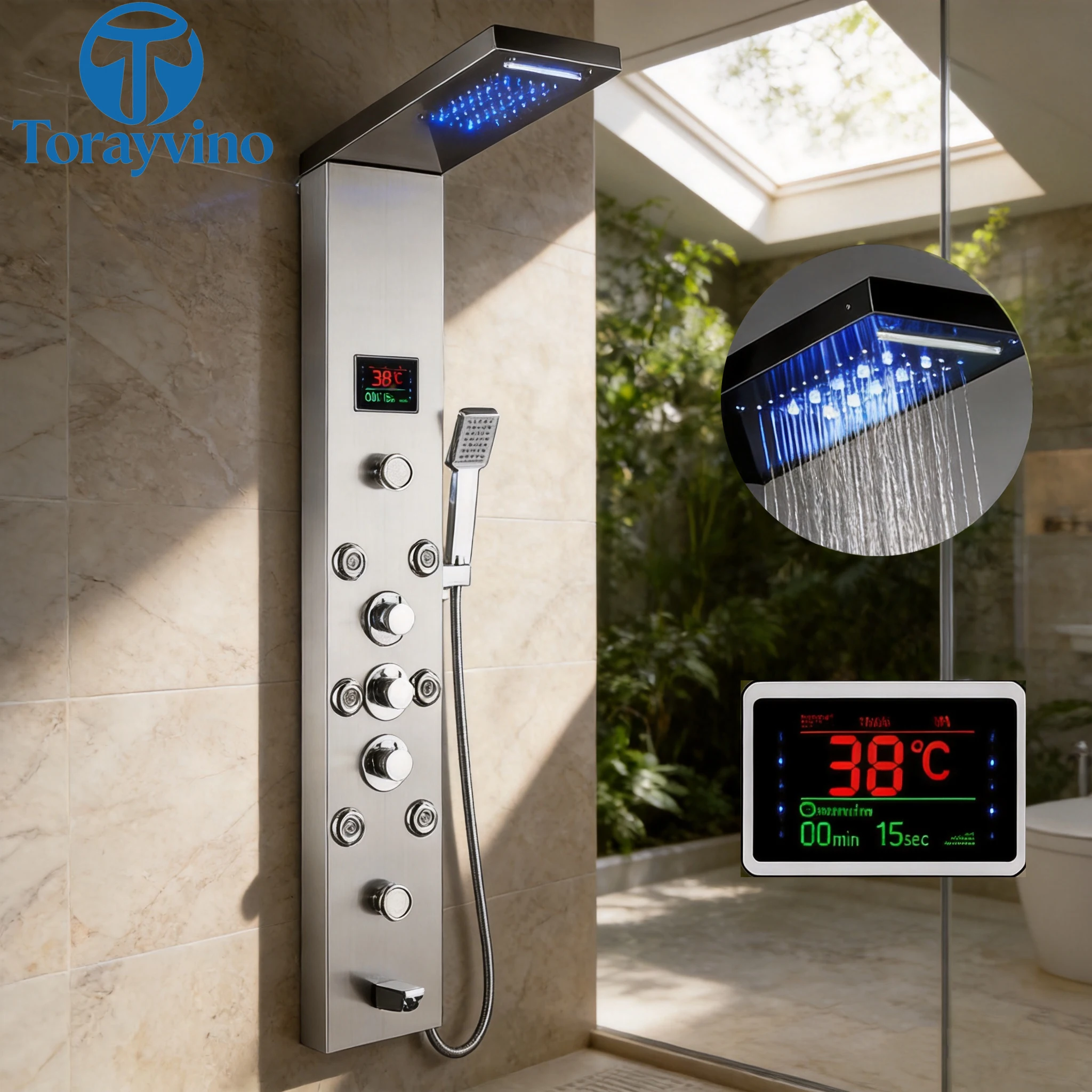 Torayvino Luxury Outdoor LED Shower Panel Set Bathroom Rainfall Shower System Column Set Rain Massage Shower System Faucet
Torayvino Luxury Outdoor LED Shower Panel Set Bathroom Rainfall Shower System Column Set Rain Massage Shower System Faucet