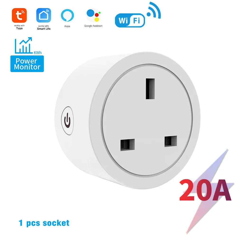 Tuya wifi Smart Socket UK 16A/20A Plug with Power Monitoring Smart Life Application Remote Control Compatible with Ale
Tuya wifi Smart Socket UK 16A/20A Plug with Power Monitoring Smart Life Application Remote Control Compatible with Ale