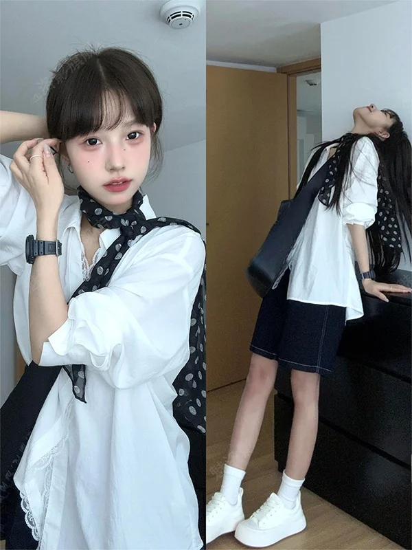 Korean Style Lace Trim V-Neck Long Sleeve Shirt Summer New Loose Midi Cardigan Shirt Button up Casual Office Wear
Korean Style Lace Trim V-Neck Long Sleeve Shirt Summer New Loose Midi Cardigan Shirt Button up Casual Office Wear