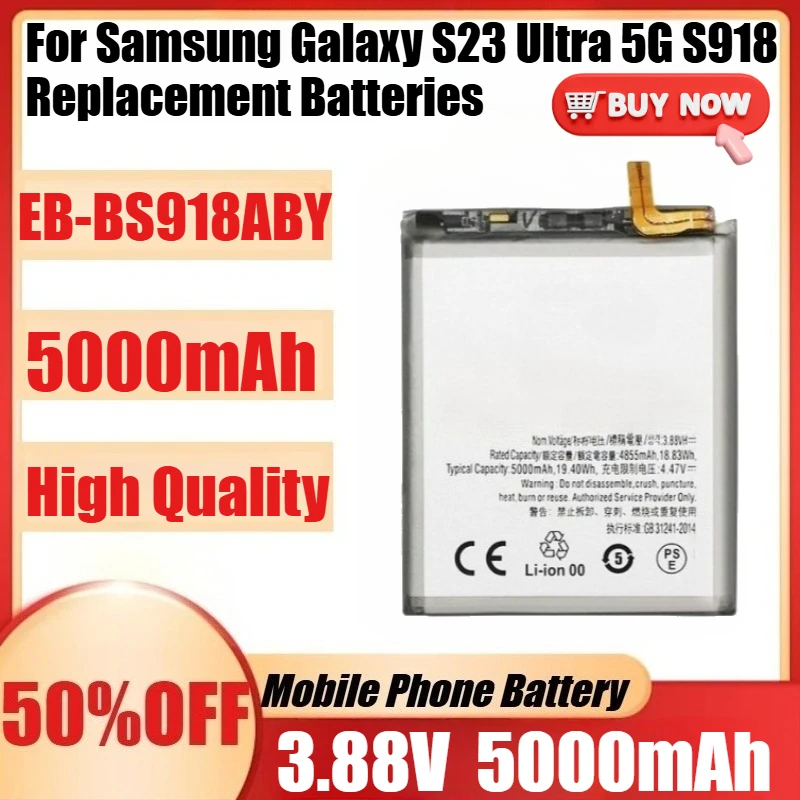 New EB-BS918ABY 3.88V 5000mAh High Quanlity Battery for Samsung Galaxy S23 Ultra 5G S918 Replacement Batteries+Tools
New EB-BS918ABY 3.88V 5000mAh High Quanlity Battery for Samsung Galaxy S23 Ultra 5G S918 Replacement Batteries+Tools