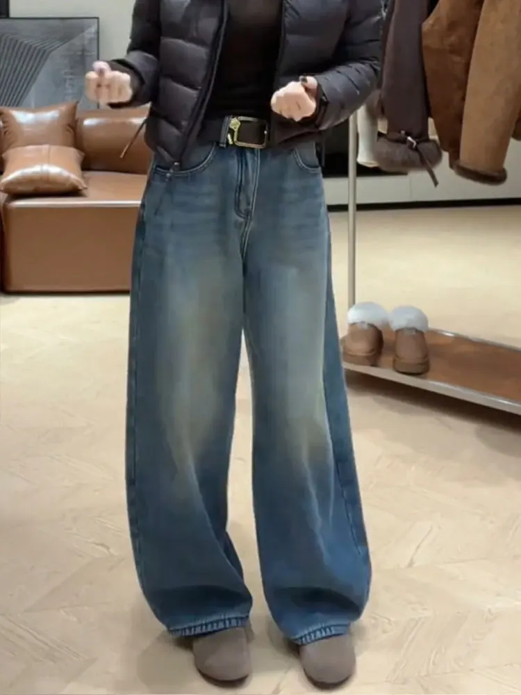 Винтажные джинсы с завышенной талией Thiened Fce на подкладке, женские зимние свободные прямые брюки длиной до пола
Винтажные джинсы с завышенной талией Thiened Fce на подкладке, женские зимние свободные прямые брюки длиной до пола