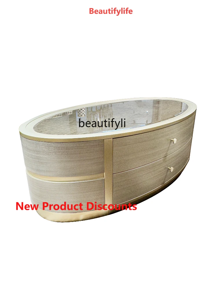 American Light Luxury Teapoy Glass Top Designer Creative Small Apartment Living Room Oval Drawer Tea Table 
American Light Luxury Teapoy Glass Top Designer Creative Small Apartment Living Room Oval Drawer Tea Table