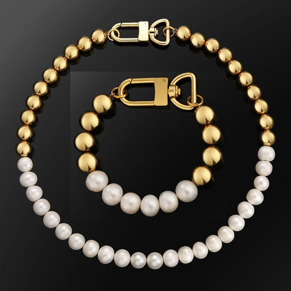 New Fine Pearl Stainless Steel Beads Necklace Bracelet Set for Men Women Hip Hop Large Buckle Jewelry Gift
New Fine Pearl Stainless Steel Beads Necklace Bracelet Set for Men Women Hip Hop Large Buckle Jewelry Gift