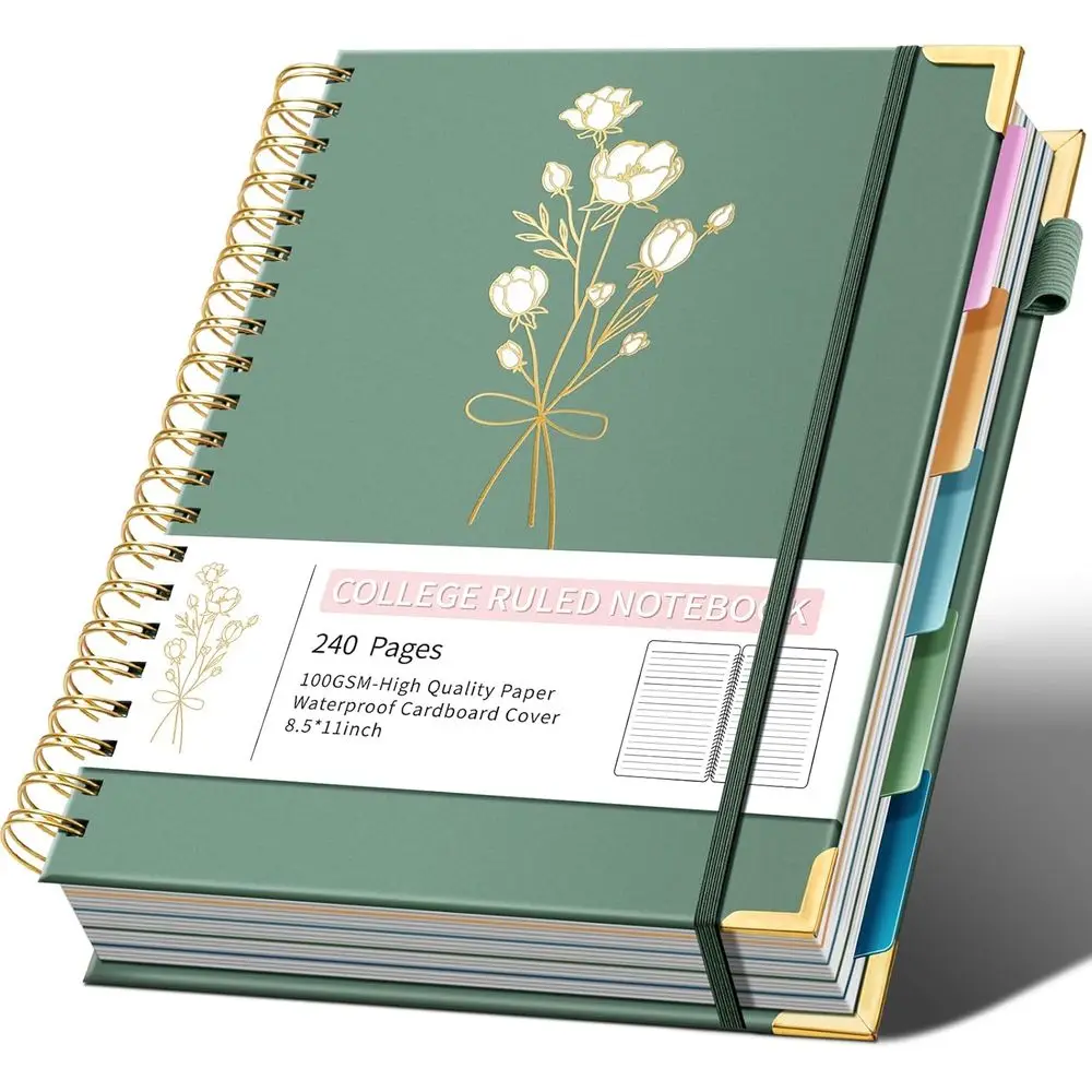 8.5x11 College Ruled 5-Subject Spiral Notebook with 240 Pages and Dividers for Aesthetic Writing and Organization
8.5x11 College Ruled 5-Subject Spiral Notebook with 240 Pages and Dividers for Aesthetic Writing and Organization