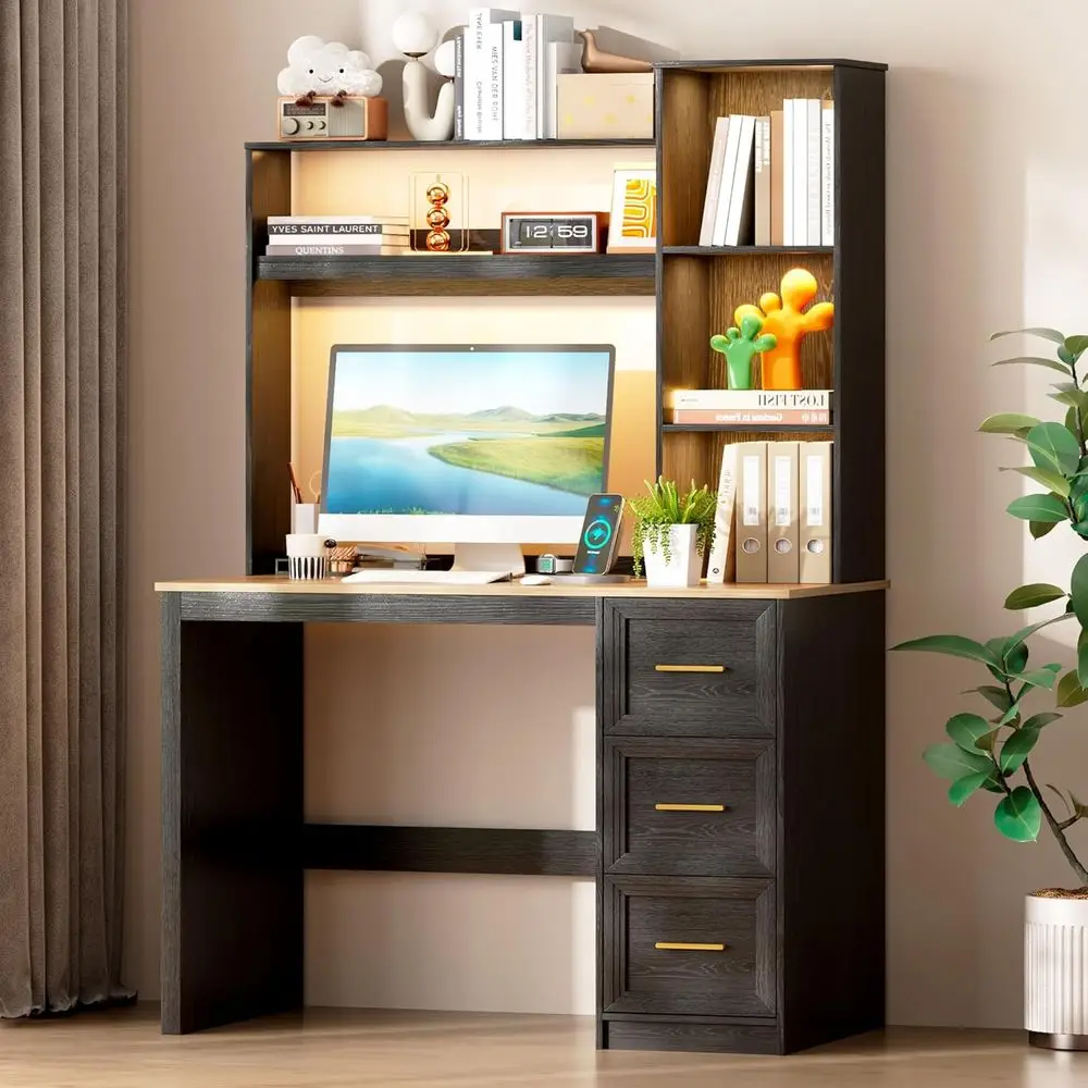 40-inch Black Home Office Desk with Hutch, LED-lit Computer Desk, Storage Shelves, Suitable for Study, Writing, Gaming, and Bedr
40-inch Black Home Office Desk with Hutch, LED-lit Computer Desk, Storage Shelves, Suitable for Study, Writing, Gaming, and Bedr