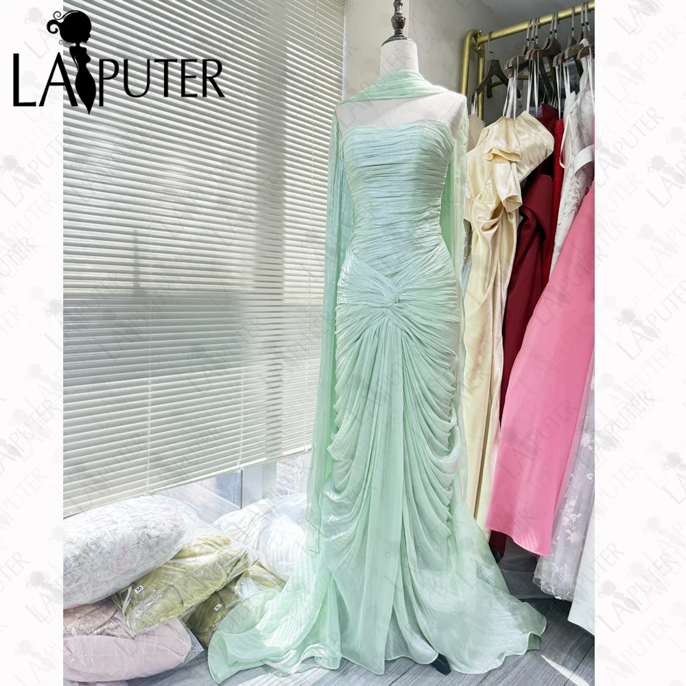 Mint Green Chiffon Evening Dresses Off-Shoulder Bust Gathers Cross-Front Draped Skirt Back Zip Long Flowing Ribbon Formal Dress
Mint Green Chiffon Evening Dresses Off-Shoulder Bust Gathers Cross-Front Draped Skirt Back Zip Long Flowing Ribbon Formal Dress
