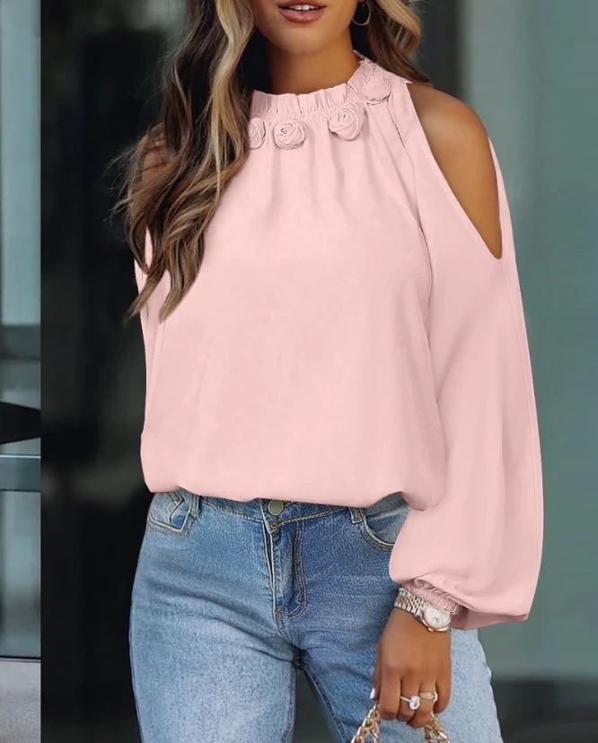 Women's Off Shoulder Blouses Rose Detail Frill Hem Lantern Sleeve Spring Fashion Casual Top Elegant Female Loose Solid Blouses
Women's Off Shoulder Blouses Rose Detail Frill Hem Lantern Sleeve Spring Fashion Casual Top Elegant Female Loose Solid Blouses