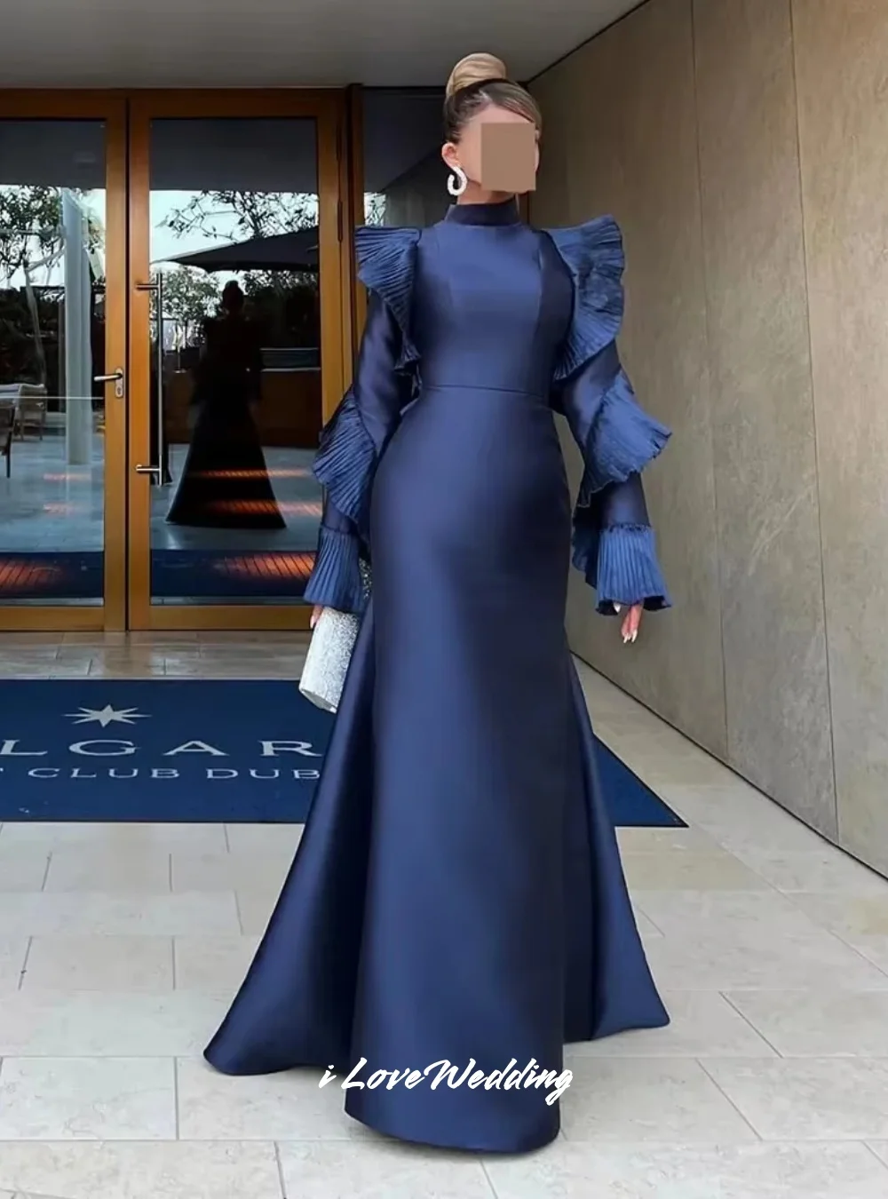 Blue High Neck Prom Dresses 2025 Satin Long Sleeve Mermaid Pleated Evening Dress Floor-Length Wedding Guest Dresses Customized
Blue High Neck Prom Dresses 2025 Satin Long Sleeve Mermaid Pleated Evening Dress Floor-Length Wedding Guest Dresses Customized