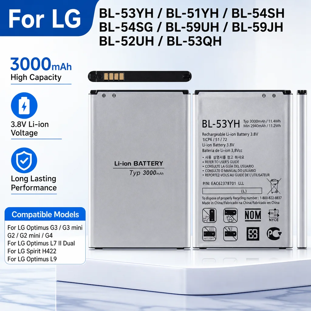 Replacement Battery BL-53YH BL-51YH BL-54SH BL-59UH BL-59JH BL-52UH BL-53QH For LG Optimus G3 Mini G2 Mini G4 L7 L9 Spirit H422
Replacement Battery BL-53YH BL-51YH BL-54SH BL-59UH BL-59JH BL-52UH BL-53QH For LG Optimus G3 Mini G2 Mini G4 L7 L9 Spirit H422