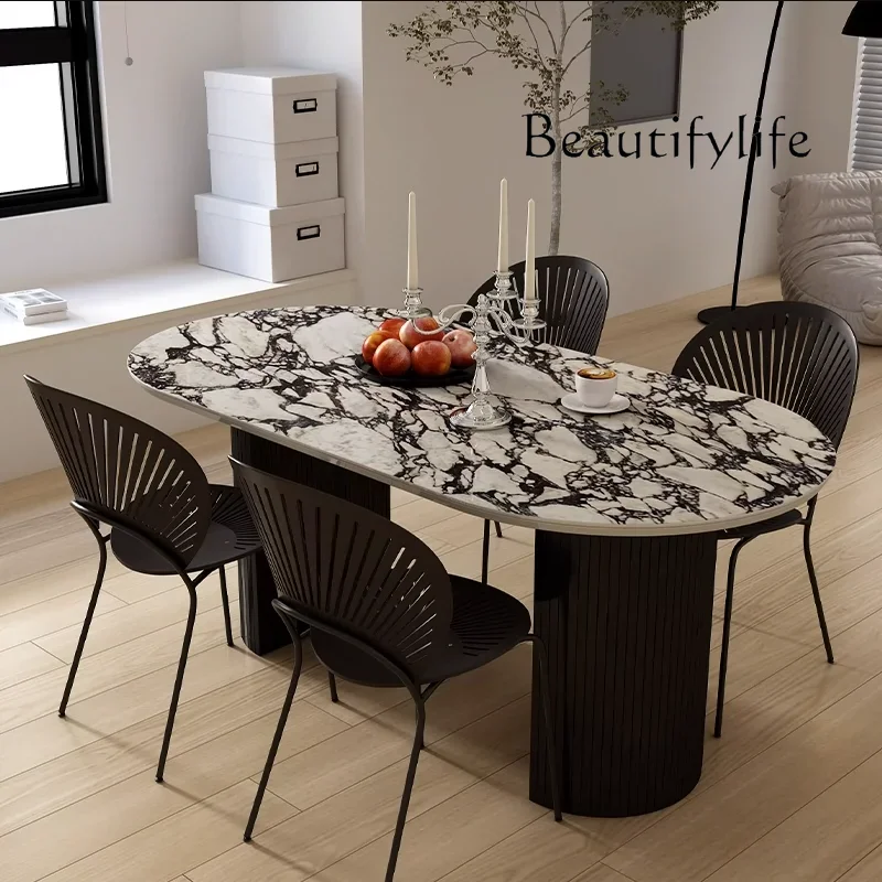 French marble dining table rock slab dining table European light luxury small apartment retro medieval oval dining table
French marble dining table rock slab dining table European light luxury small apartment retro medieval oval dining table