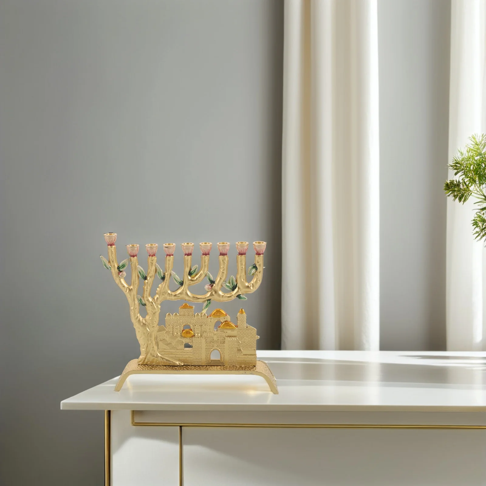 Elegant 9 Branch Jerusalem Holder Light Luxury Menorah for Jewish Holidays Handcrafted Religious Table Decor Ornament
Elegant 9 Branch Jerusalem Holder Light Luxury Menorah for Jewish Holidays Handcrafted Religious Table Decor Ornament