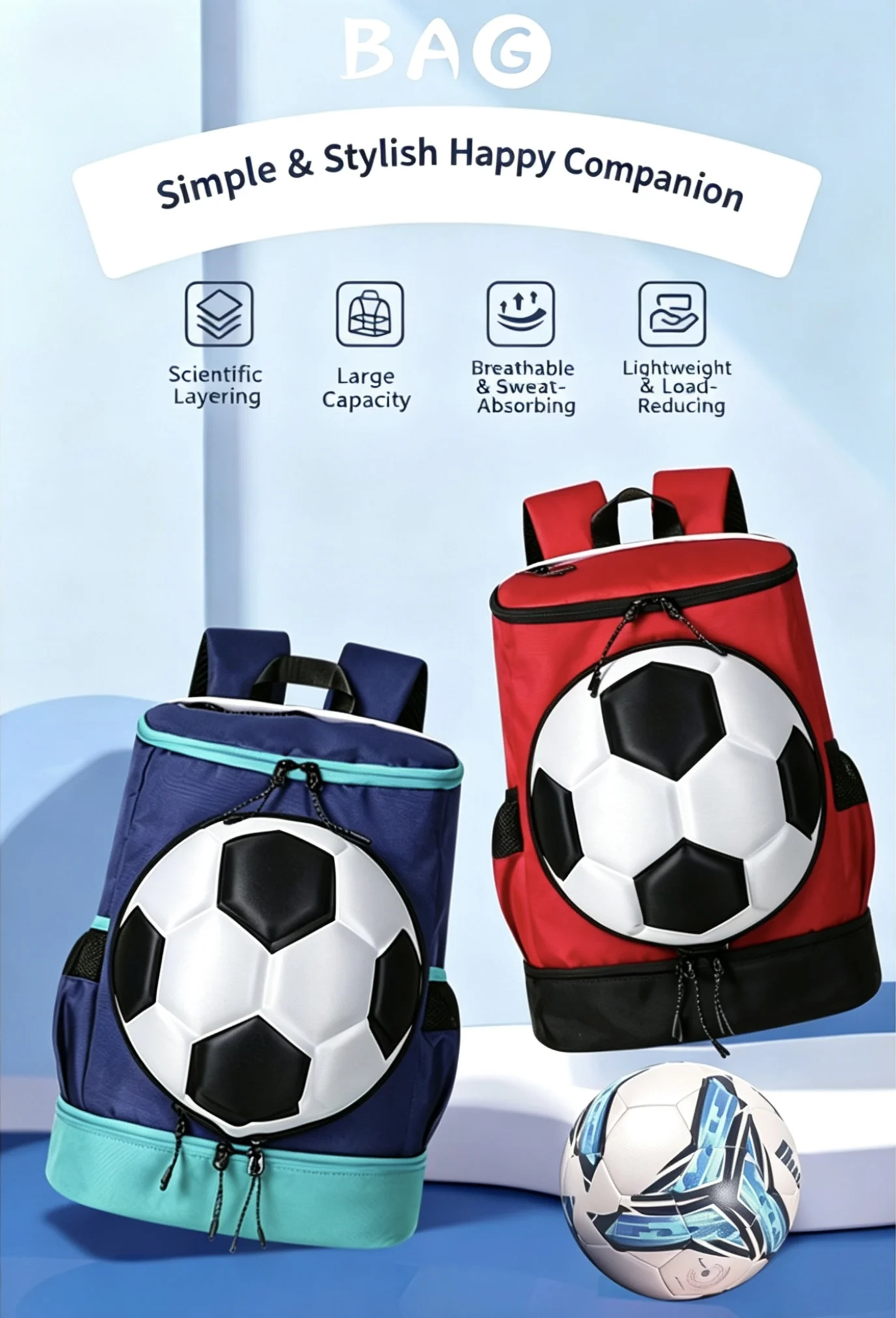 Water Resistant Contrast Color Backpack for Football & Basketball, Large Capacity Sports Bag for Training & Matches
Water Resistant Contrast Color Backpack for Football & Basketball, Large Capacity Sports Bag for Training & Matches