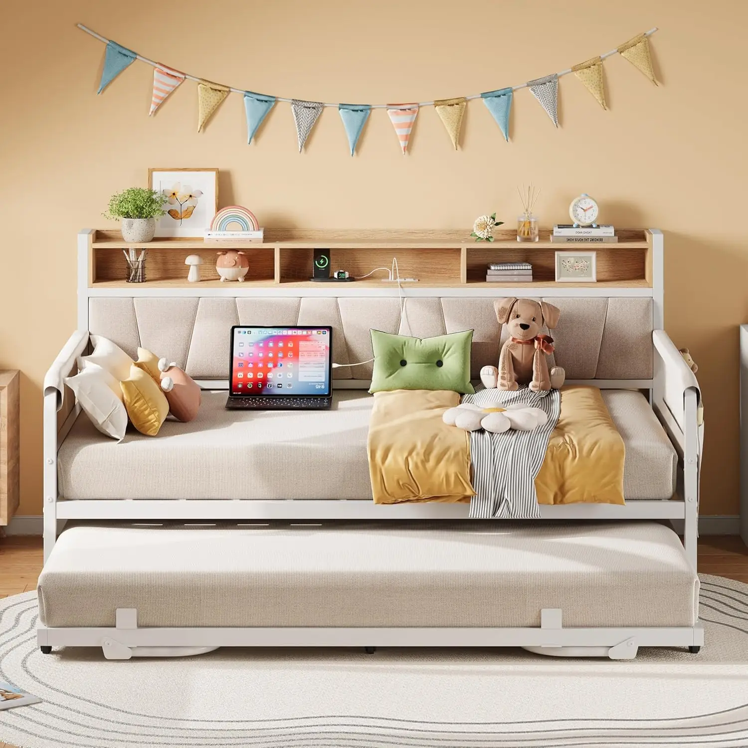 Daybed With Trundle Bed Twin Upholstered Storage Headboard Charging Station Sofa Day Bed Strong Supports
Daybed With Trundle Bed Twin Upholstered Storage Headboard Charging Station Sofa Day Bed Strong Supports