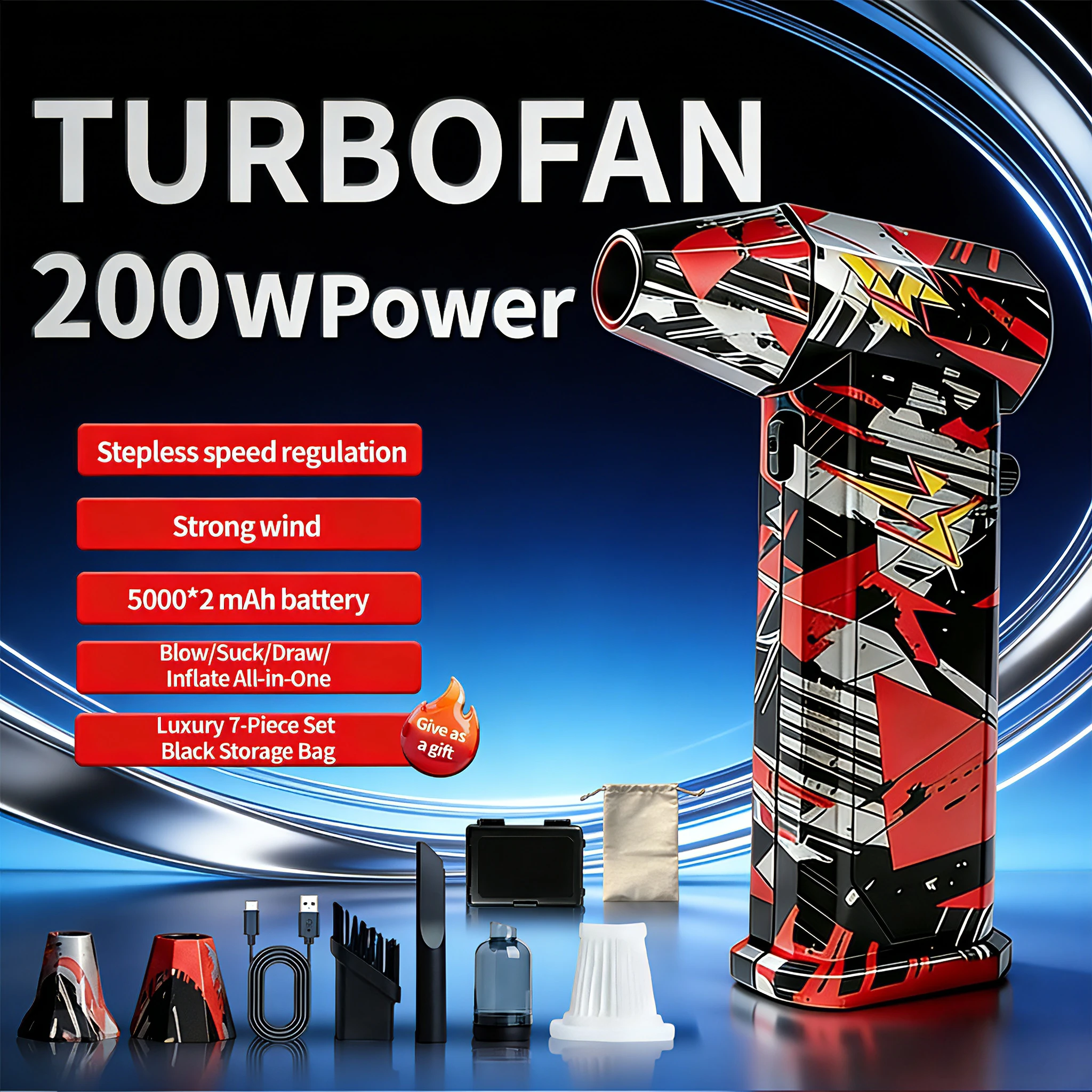 Турбовентилятор объемом 300 000 об/мин, цвет X9 серебристо-красно-черный, скорость ветра 75 м/с, перезаряжаемый, бесщеточный двигатель, пистолет для мойки автомобиля, дополнительное использование.
Турбовентилятор объемом 300 000 об/мин, цвет X9 серебристо-красно-черный, скорость ветра 75 м/с, перезаряжаемый, бесщеточный двигатель, пистолет для мойки автомобиля, дополнительное использование.