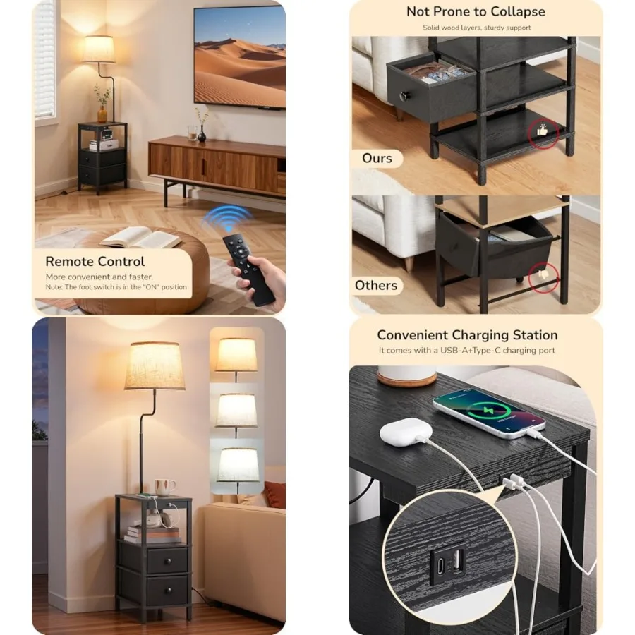 Floor Lamp with Table, USB-A+Type-C Port, Dimmable Bedside Floor Lamp with Shelves, Farmhouse Remote Nightstand Light for Livin
Floor Lamp with Table, USB-A+Type-C Port, Dimmable Bedside Floor Lamp with Shelves, Farmhouse Remote Nightstand Light for Livin