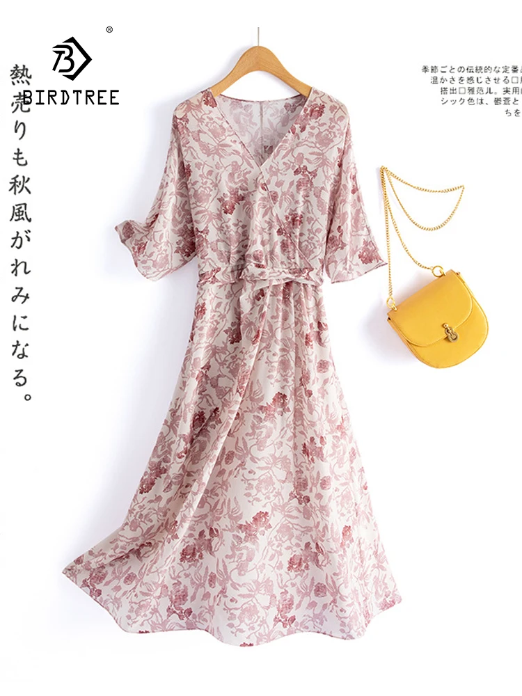 BirdTree, 100%Real Silk Elegant Dresses, Women V Neck Short Sleeve Printed, Literature Gentle Chic Dress, 2024 Summer D44621QC
BirdTree, 100%Real Silk Elegant Dresses, Women V Neck Short Sleeve Printed, Literature Gentle Chic Dress, 2024 Summer D44621QC