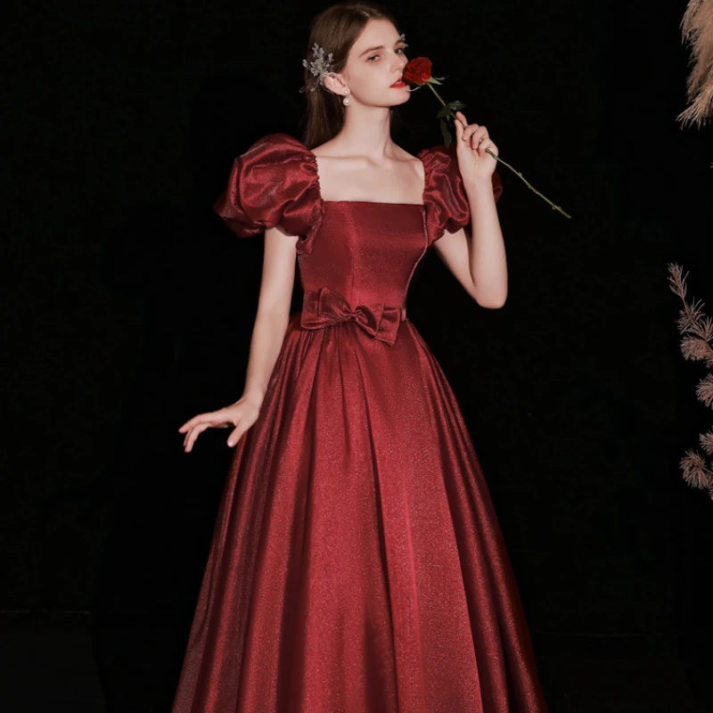 F2155 Bubble Sleeve Formal Evening Dresses Women Wine Red Square Collar Prom Gown Lace Up Back Long Satin Floor Length Dress
F2155 Bubble Sleeve Formal Evening Dresses Women Wine Red Square Collar Prom Gown Lace Up Back Long Satin Floor Length Dress
