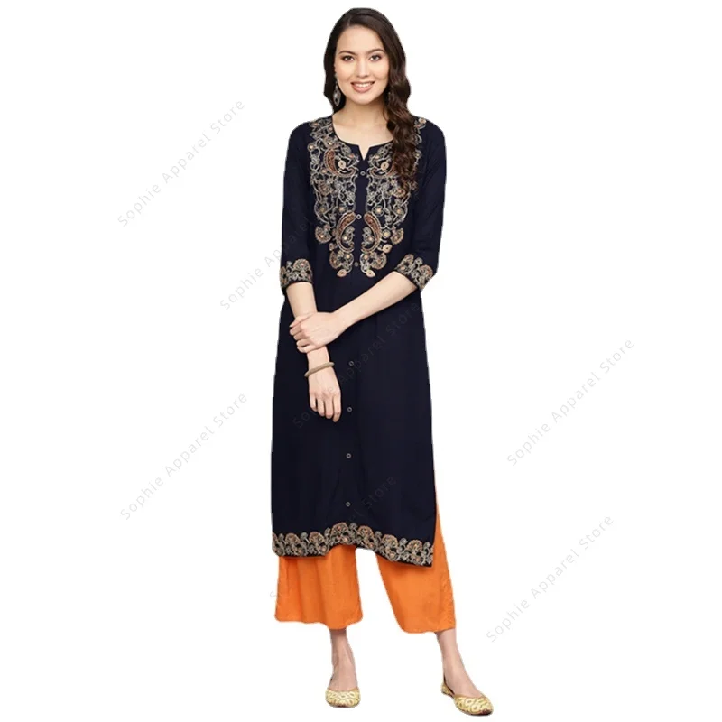 Indian Clothes Tops Pants for Women Cotton Embroidery Kurta Ladies India Traditional Clothing Ethnic Styles 2-pcs Sets
Indian Clothes Tops Pants for Women Cotton Embroidery Kurta Ladies India Traditional Clothing Ethnic Styles 2-pcs Sets
