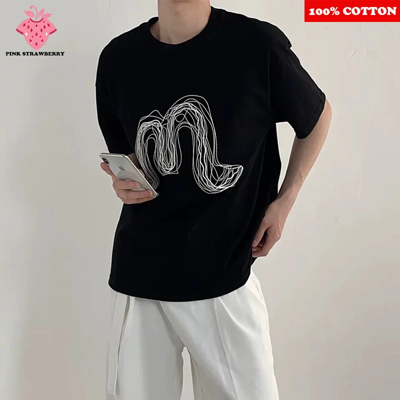Line letter Print T-shirt Men's Summer 2025 New 100%Cotton American style Short sleeve T-shirt Loose Casual Y2k Top Male clothin
Line letter Print T-shirt Men's Summer 2025 New 100%Cotton American style Short sleeve T-shirt Loose Casual Y2k Top Male clothin