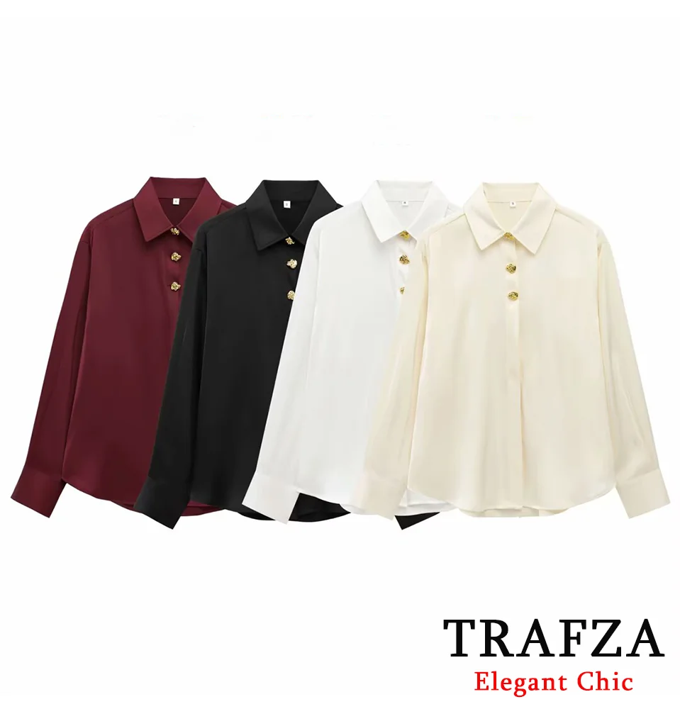TRAFZA-Women Elegant Shirt Solid Drape Commuter Slim Shirt New 2025 Fashion Spring Summer Simple Casual Satin Shirt
TRAFZA-Women Elegant Shirt Solid Drape Commuter Slim Shirt New 2025 Fashion Spring Summer Simple Casual Satin Shirt