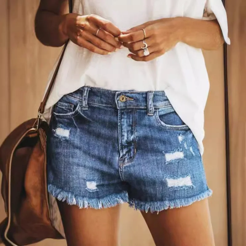 Ripped Denim Shorts Women's Clothing European and American New Summer New High Waist A- line Slimming Washed Frayed Hem Temperam
Ripped Denim Shorts Women's Clothing European and American New Summer New High Waist A- line Slimming Washed Frayed Hem Temperam