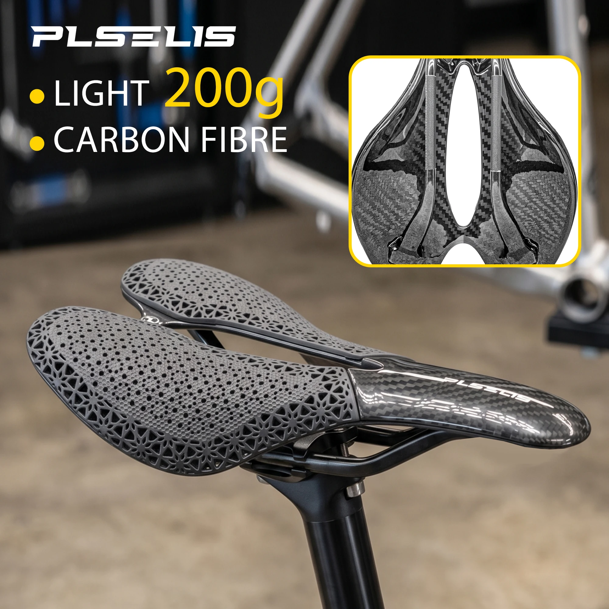 Plselis Full carbon saddle 200g, hollow and breathable, 3D printing, carbon fiber cushion, special for road bicycles,
Plselis Full carbon saddle 200g, hollow and breathable, 3D printing, carbon fiber cushion, special for road bicycles,