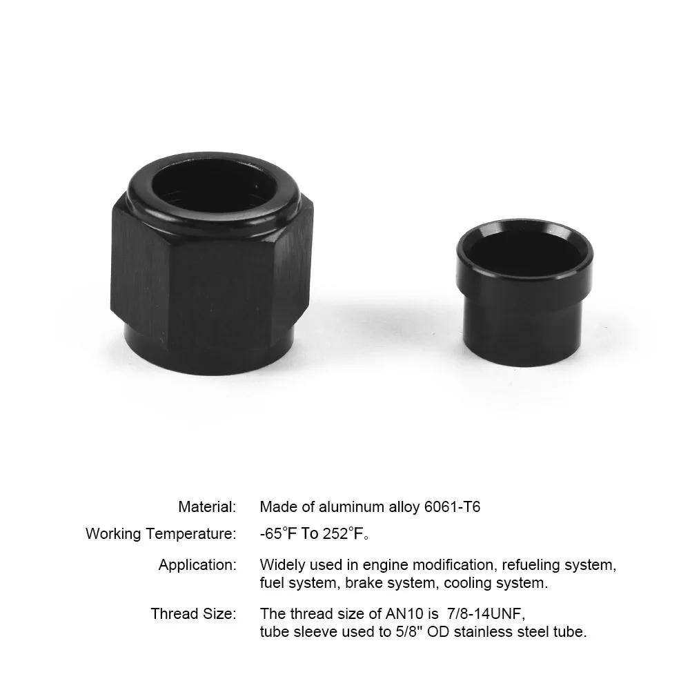For 4AN-1/4,AN6-3/8,AN10-5/8 Hard Line Aluminum Hardline Tube Nut and Sleeve Fitting Adapter Black
For 4AN-1/4,AN6-3/8,AN10-5/8 Hard Line Aluminum Hardline Tube Nut and Sleeve Fitting Adapter Black