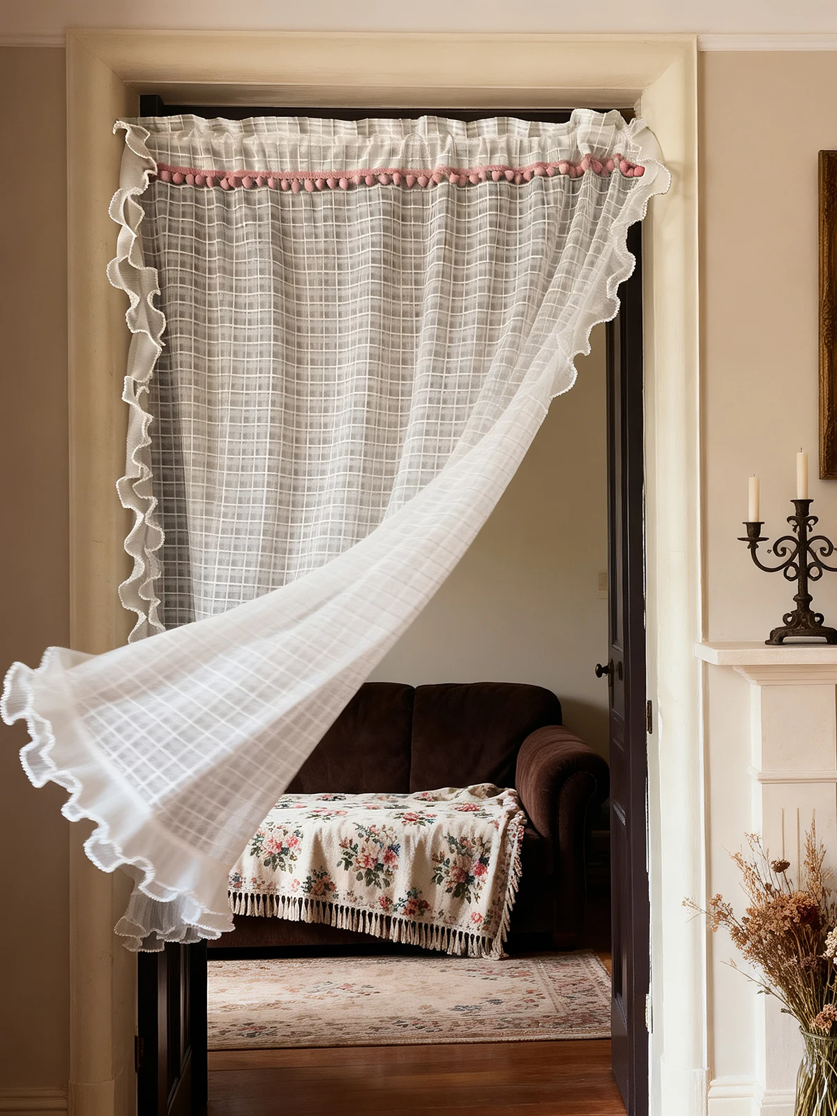 Retro Lace Double Layer Pearl Trim Checkered Pattern Semi Transparent Door Curtain American Style Home Fabric Door Curtain
Retro Lace Double Layer Pearl Trim Checkered Pattern Semi Transparent Door Curtain American Style Home Fabric Door Curtain