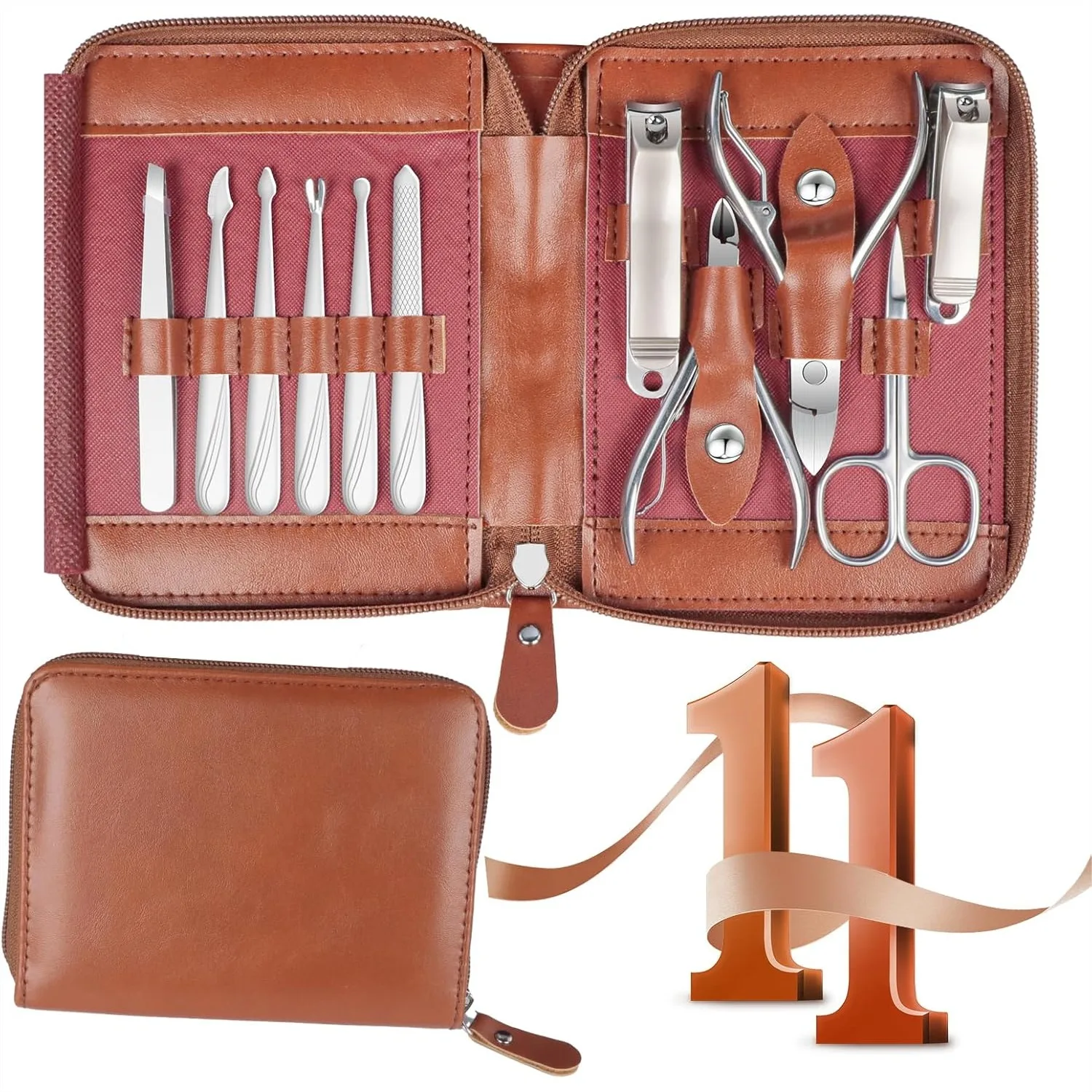 11 in 1 Stainless Steel Manicure Set, Nail Clippers Kit for Men & Women, Professional Nail Grooming Tool with Leather Case
11 in 1 Stainless Steel Manicure Set, Nail Clippers Kit for Men & Women, Professional Nail Grooming Tool with Leather Case
