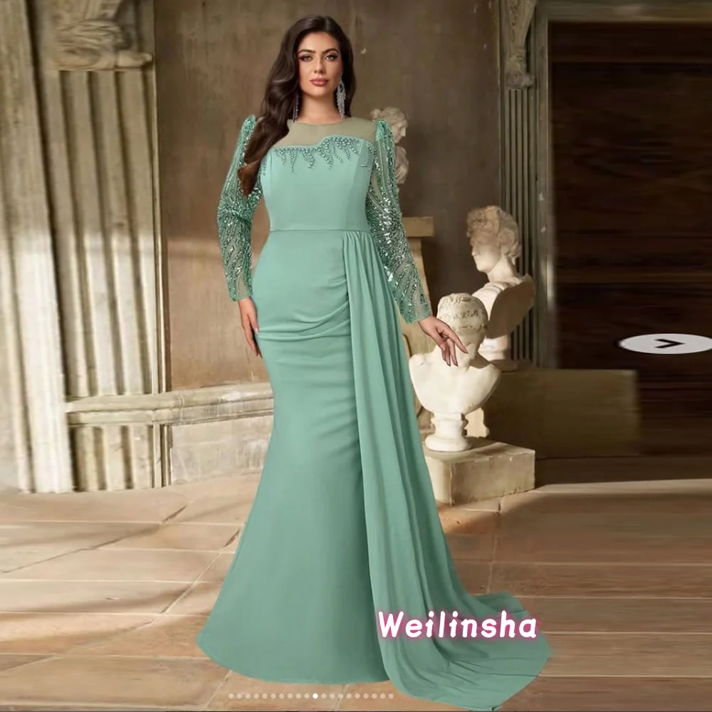 Customized Simple Chiffon Pleat Sequined Trumpet Mother of The Bride Dresses Square Neck Mermaid Long Sleeves WeddingPartyDress
Customized Simple Chiffon Pleat Sequined Trumpet Mother of The Bride Dresses Square Neck Mermaid Long Sleeves WeddingPartyDress