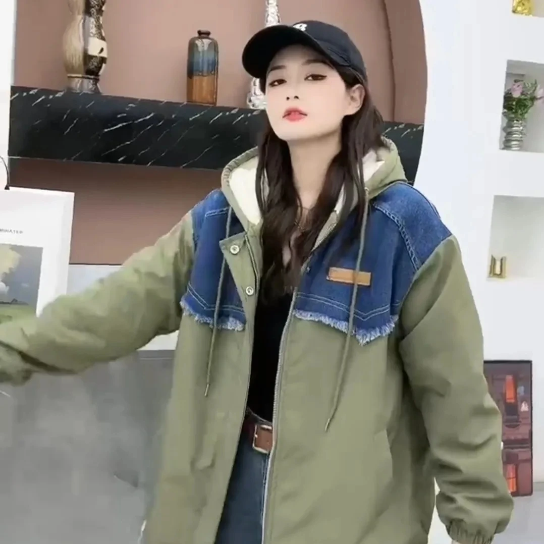 Winter Jacket Women New Hooded Cowboy Splicing Student Loose Casual Autumn/Winter Korean Edition Plush Thick Coat
Winter Jacket Women New Hooded Cowboy Splicing Student Loose Casual Autumn/Winter Korean Edition Plush Thick Coat