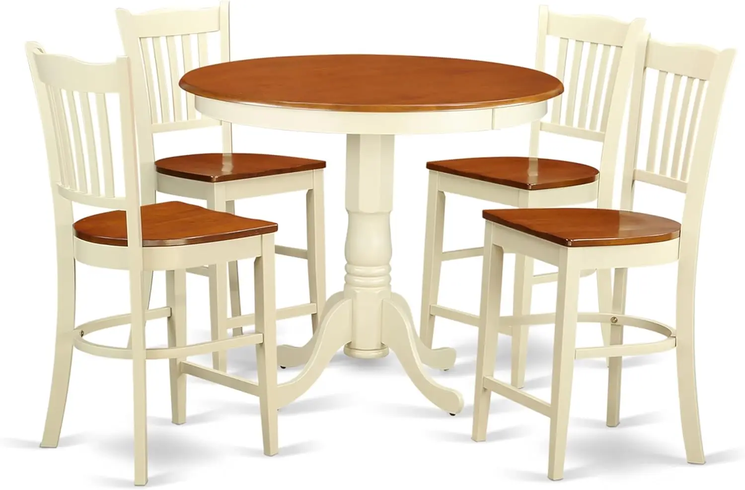 Jagr5-Whi-W 5 Piece Kitchen Counter Set Ludes A Round Dining Room Table With Pedestal And 4 Dining Chairs, 36X36 H, Buttermilk
Jagr5-Whi-W 5 Piece Kitchen Counter Set Ludes A Round Dining Room Table With Pedestal And 4 Dining Chairs, 36X36 H, Buttermilk
