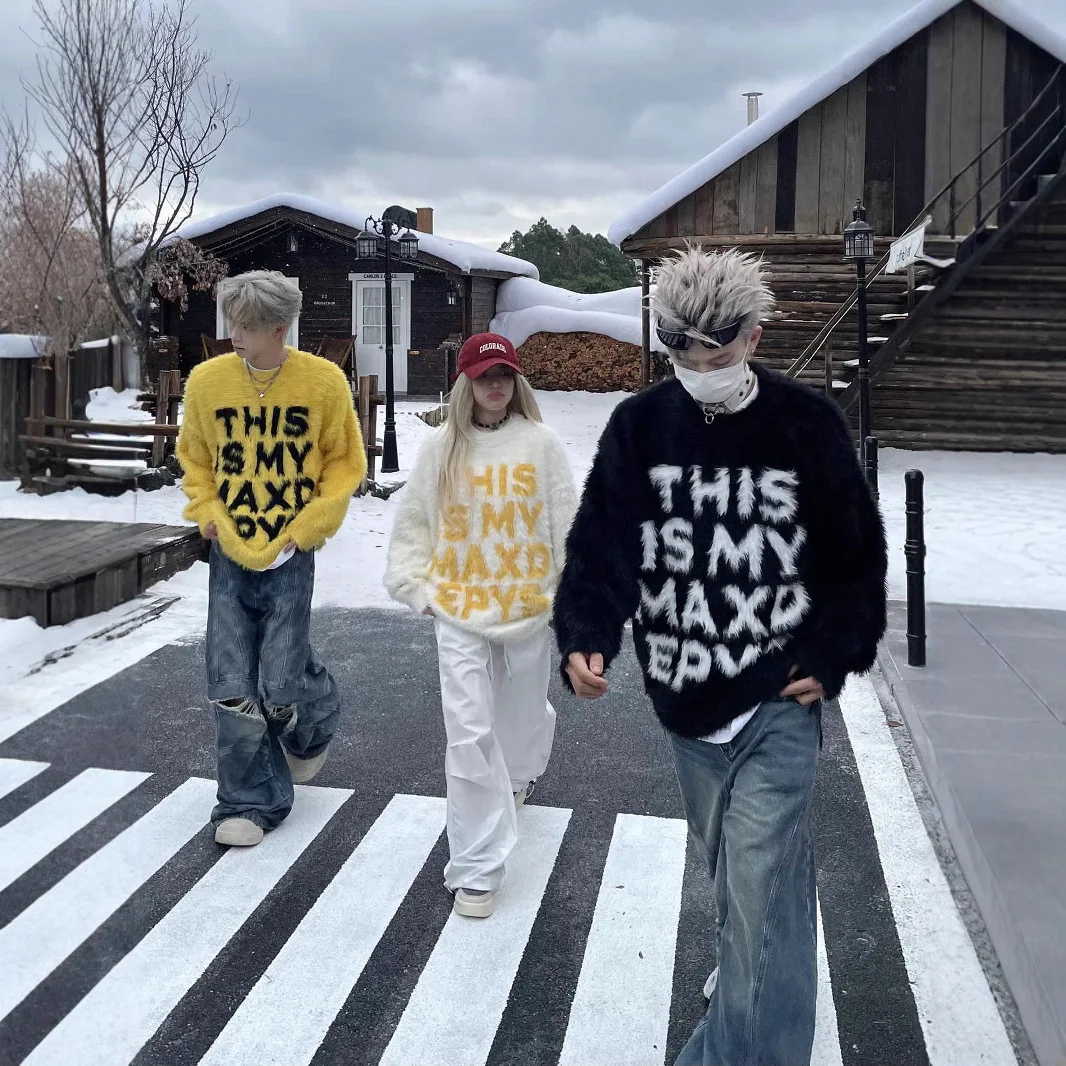 Unisex Knitting Sweater 2025 Retro Couples Sweater Letter Print Faux Mink Fur Lazy Style Unisex Loose Casual Knit Outerwear
Unisex Knitting Sweater 2025 Retro Couples Sweater Letter Print Faux Mink Fur Lazy Style Unisex Loose Casual Knit Outerwear