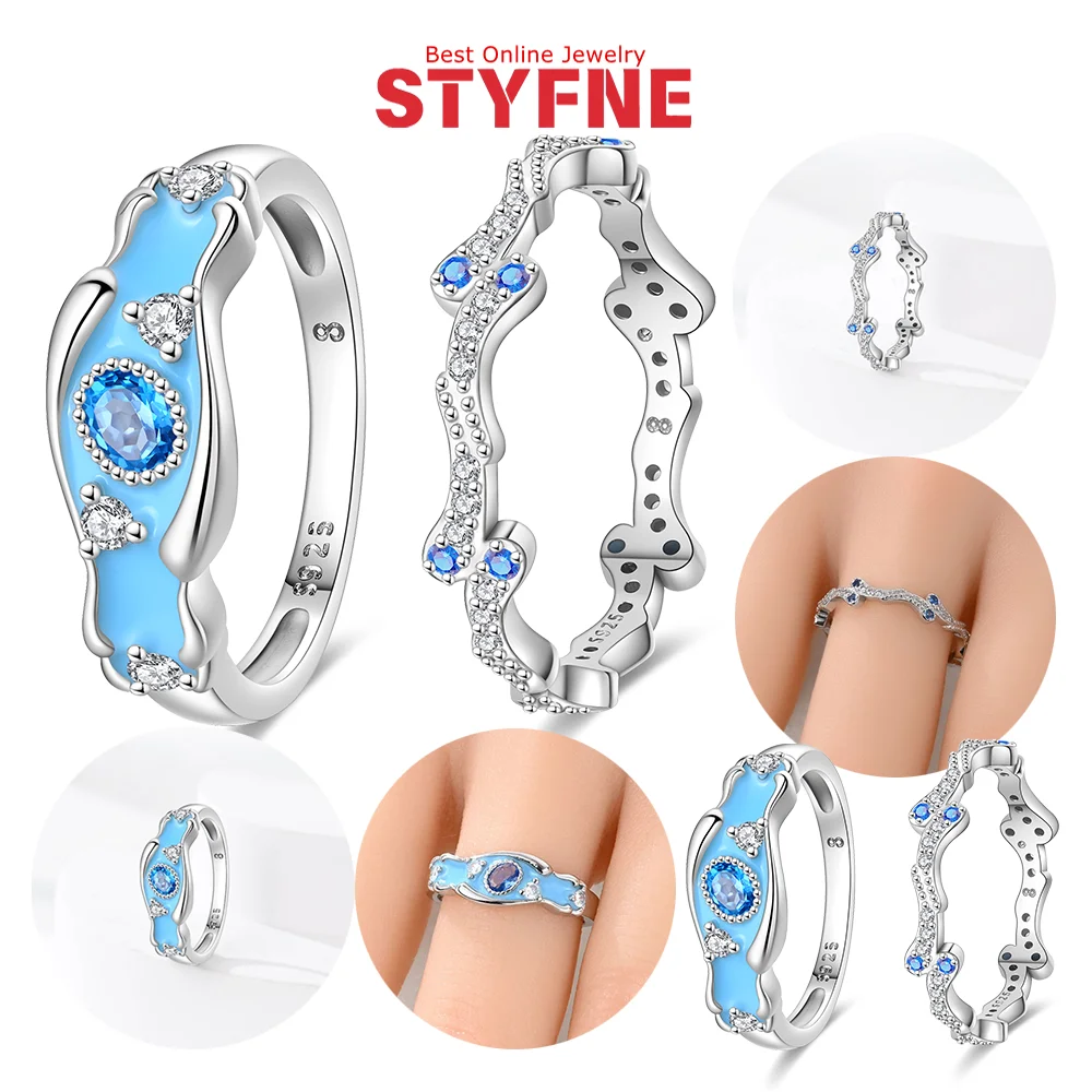 925 Silver Blue Zircon Creative Geometric Ring Ocean Closed Ring Fashion Exquisite Party Jewelry Valentine's Day Birthday Gift
925 Silver Blue Zircon Creative Geometric Ring Ocean Closed Ring Fashion Exquisite Party Jewelry Valentine's Day Birthday Gift