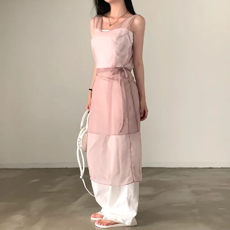 Fashion Sweet Mesh See Through Vest Dresses 2025 Summer New Sleeveless Vestidos De Mujer Mid-length Loose Dress for Women
Fashion Sweet Mesh See Through Vest Dresses 2025 Summer New Sleeveless Vestidos De Mujer Mid-length Loose Dress for Women