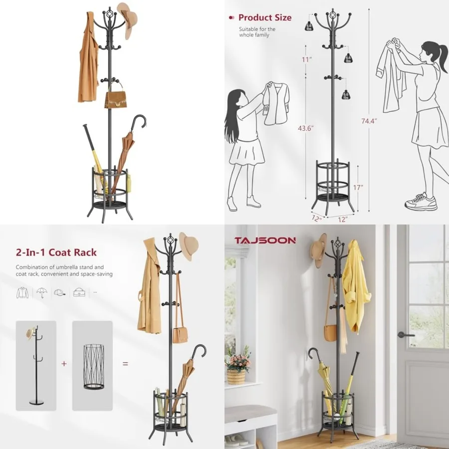 Coat Rack with Umbrella Holder, Coat Tree Freestanding, Coat Rack Stand with 16 Hooks, Coat Stand for Living Room, Bedroom, Off
Coat Rack with Umbrella Holder, Coat Tree Freestanding, Coat Rack Stand with 16 Hooks, Coat Stand for Living Room, Bedroom, Off