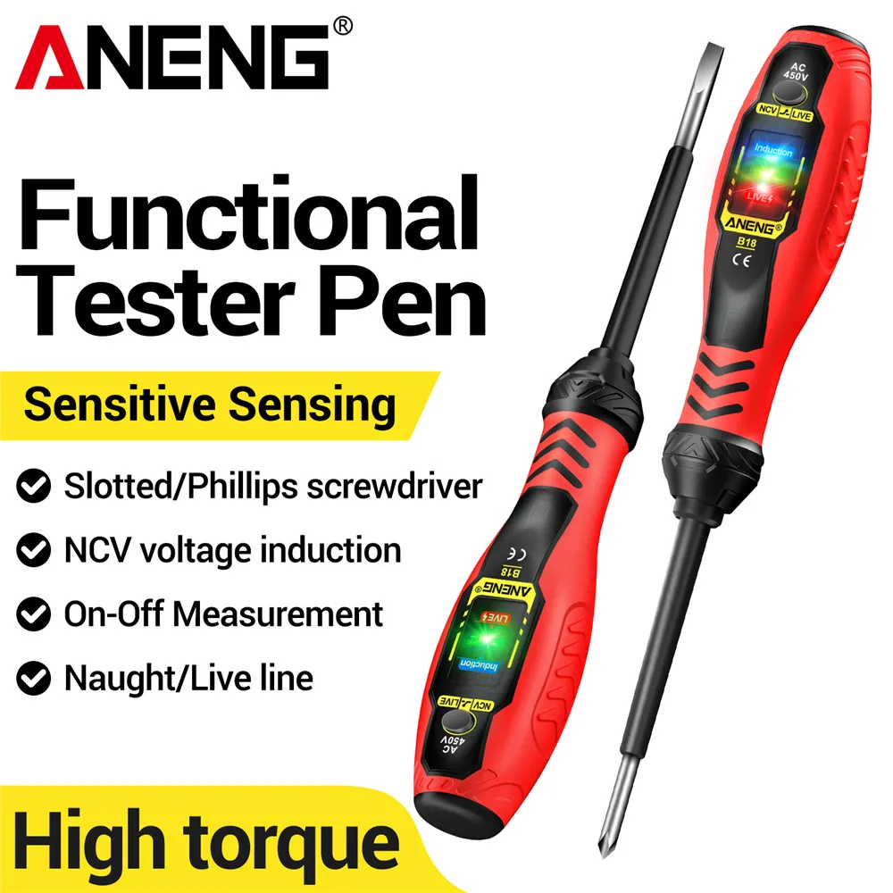 Тестер напряжения ANENG B18 (отвертка-тестер) с индукционным датчиком AC 450В NCV для определения фазы и обнаружения обрывов цепи
Тестер напряжения ANENG B18 (отвертка-тестер) с индукционным датчиком AC 450В NCV для определения фазы и обнаружения обрывов цепи