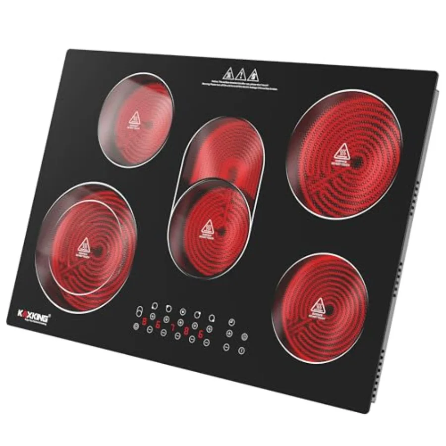 30 Inch Electric Cooktop for kitchen use, ceramic glass, black, 8500W 5-burner with dual expandable zone, touch control, 9 powe
30 Inch Electric Cooktop for kitchen use, ceramic glass, black, 8500W 5-burner with dual expandable zone, touch control, 9 powe
