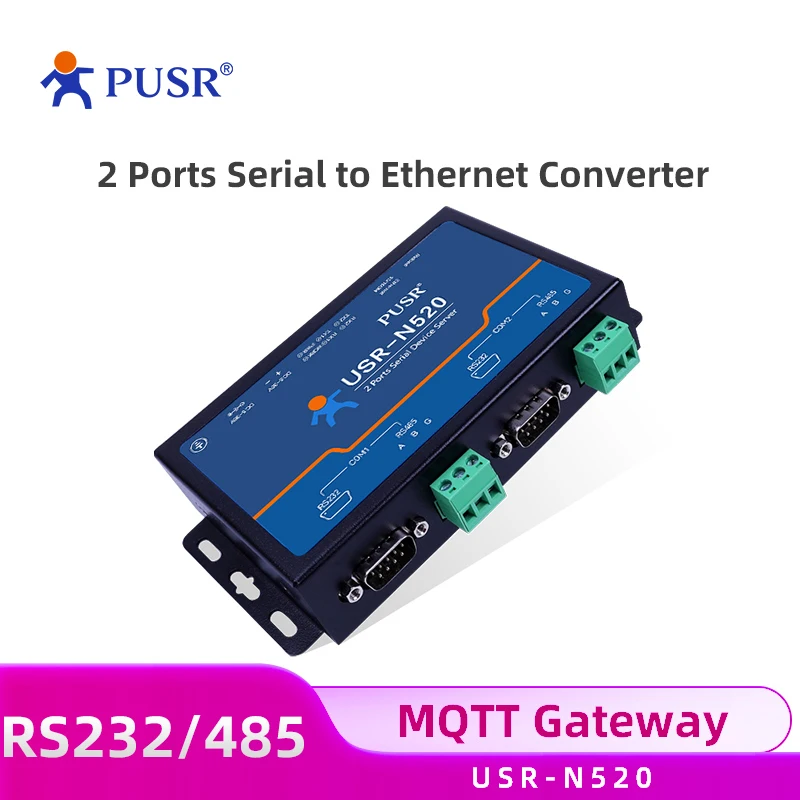 PUSR 2 Port Serial Device Server RS485 To Ethernet Converter Supports MQTT/SSL Modbus RTU to Modbus TCP Gateway USR-N520
PUSR 2 Port Serial Device Server RS485 To Ethernet Converter Supports MQTT/SSL Modbus RTU to Modbus TCP Gateway USR-N520