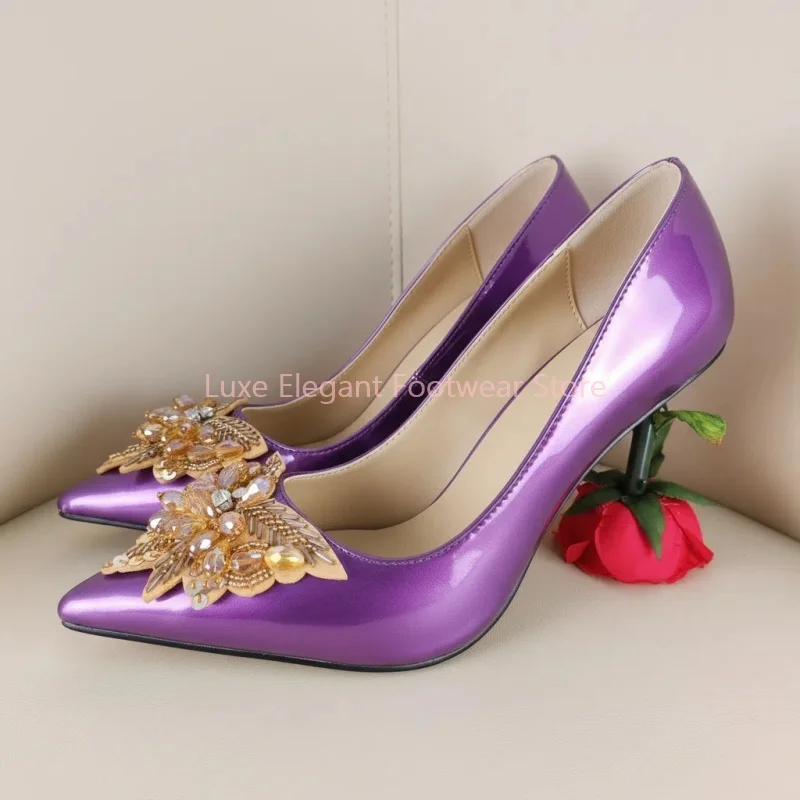 Purple Crystal Rose Heel Patent Pointed Toe Pumps Women Sexy Shallow Slip On High Heels Fashion Trendy Wedding Evening Shoes New
Purple Crystal Rose Heel Patent Pointed Toe Pumps Women Sexy Shallow Slip On High Heels Fashion Trendy Wedding Evening Shoes New