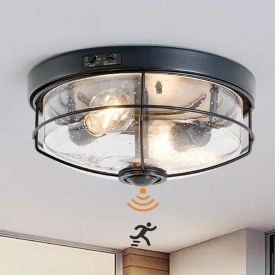 Motion Sensor Outdoor Flush Mount Ceiling Light, Industrial Glass Rustic Wood-Like Finish 2-Light Ceiling Lamp for Porch, Entry
Motion Sensor Outdoor Flush Mount Ceiling Light, Industrial Glass Rustic Wood-Like Finish 2-Light Ceiling Lamp for Porch, Entry