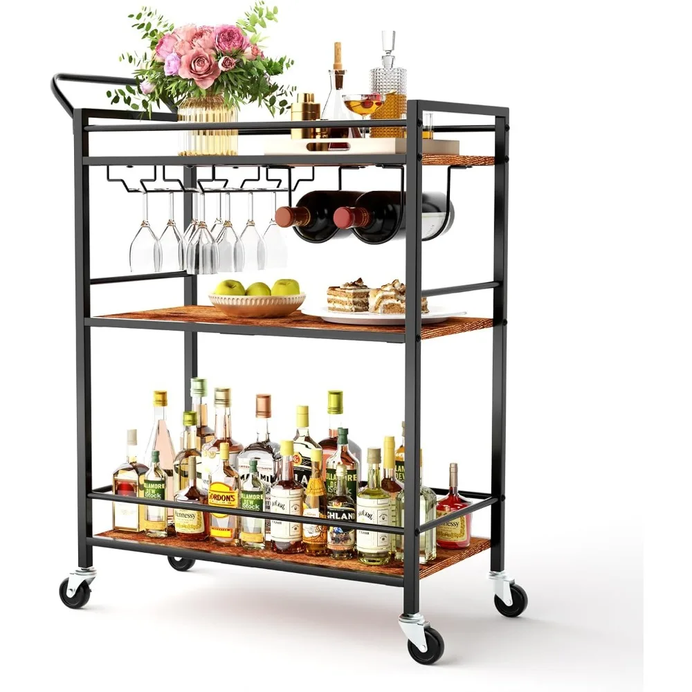 Bar Cart, Home Bar Serving Cart, 3-Tier Drink Cart with Wine Rack, Glass Holder, Wine cart with One-Piece Wood Shelves, Rolling
Bar Cart, Home Bar Serving Cart, 3-Tier Drink Cart with Wine Rack, Glass Holder, Wine cart with One-Piece Wood Shelves, Rolling