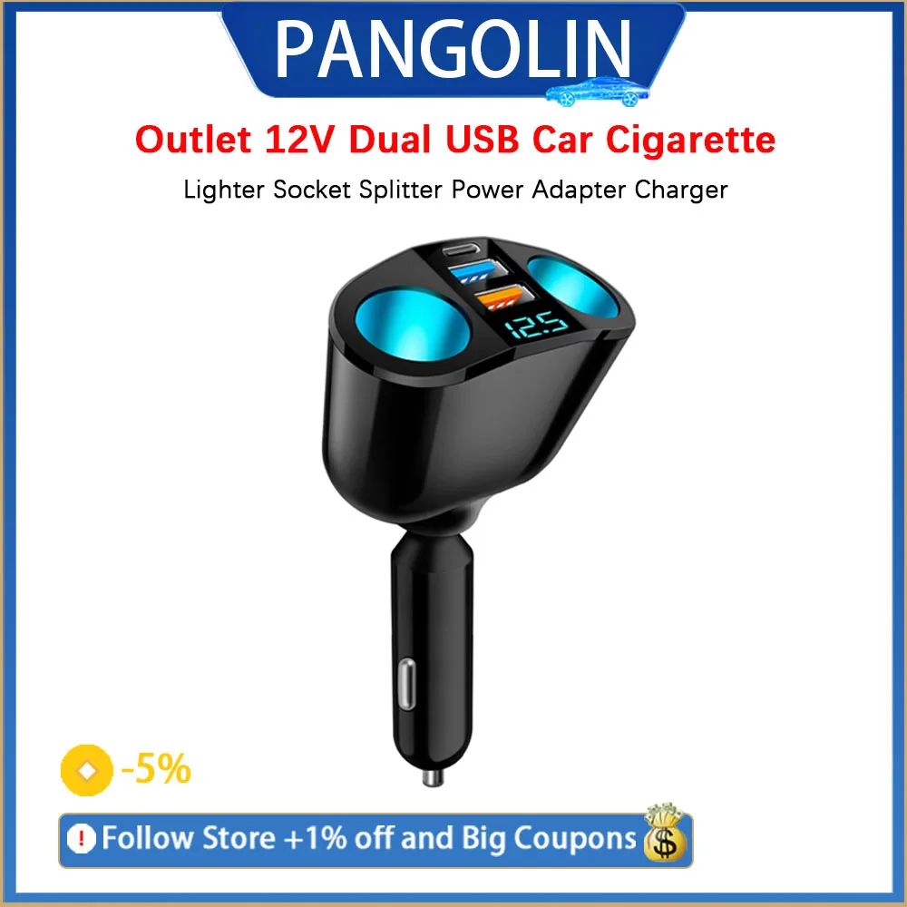 PANGOLIN 12V Dual USB Car Charger Power Adapter with Type C PD Port 120W Max Output Cigarette Lighter Socket Splitter for GPS
PANGOLIN 12V Dual USB Car Charger Power Adapter with Type C PD Port 120W Max Output Cigarette Lighter Socket Splitter for GPS