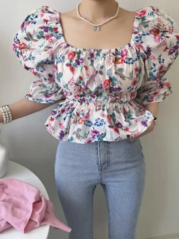 Chic Summer Floral Print Shirt Women's Retro Square Collar Waist-Cinching Bubble Sleeve Top Trendy French Style Polyester
Chic Summer Floral Print Shirt Women's Retro Square Collar Waist-Cinching Bubble Sleeve Top Trendy French Style Polyester