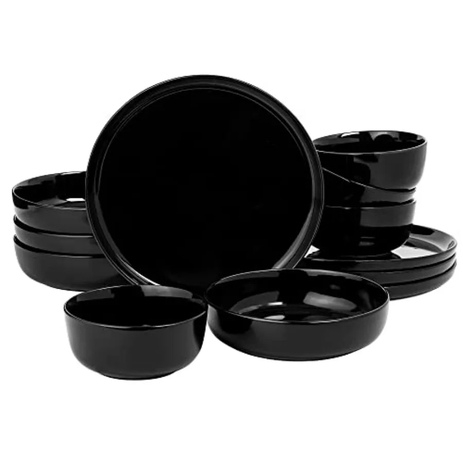 Oslo 12-Piece Porcelain Chip and Scratch Resistant Dinnerware Set Service for 4 Black Plates and Bowls Microwave Dishwasher Saf
Oslo 12-Piece Porcelain Chip and Scratch Resistant Dinnerware Set Service for 4 Black Plates and Bowls Microwave Dishwasher Saf