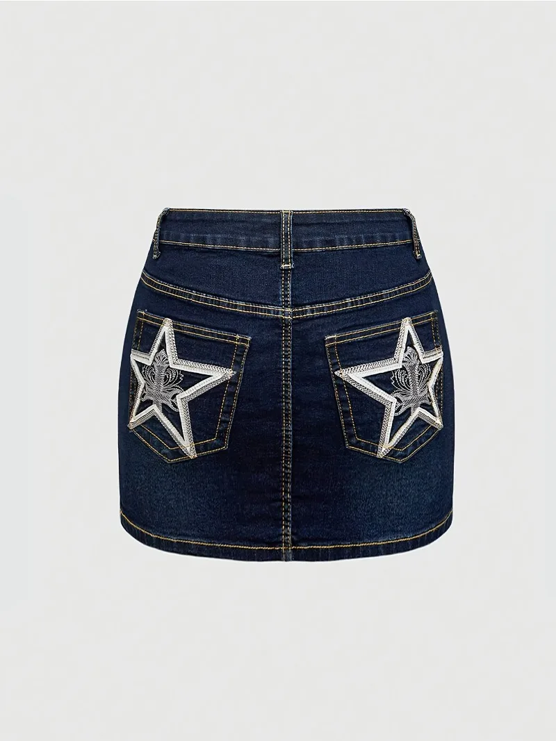 Vintage Dark Wash Denim Mini Skirt for Women High Waist Star Embroidery Jean Streetwear Casual Summer Bodycon Skirt
Vintage Dark Wash Denim Mini Skirt for Women High Waist Star Embroidery Jean Streetwear Casual Summer Bodycon Skirt