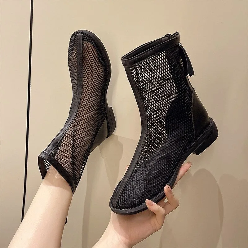 Women's Modern Minimalist Mesh Ankle Boots Round Toe Back Zipper Hollow Breathable Chunky Low Heel Summer Sandal Boots
Women's Modern Minimalist Mesh Ankle Boots Round Toe Back Zipper Hollow Breathable Chunky Low Heel Summer Sandal Boots