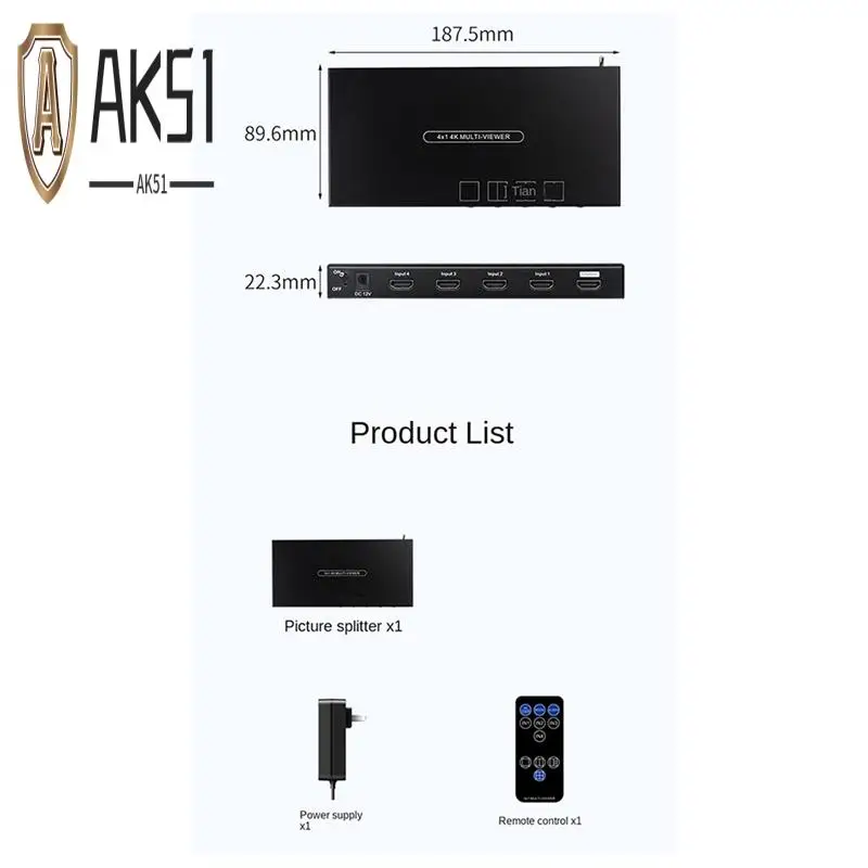 AK51-4K 30Hz 1080P -Compatible Switcher 4 In 1 Out Switcher Support 3D Multi-Screen Switcher Easy Install US Plug
AK51-4K 30Hz 1080P -Compatible Switcher 4 In 1 Out Switcher Support 3D Multi-Screen Switcher Easy Install US Plug